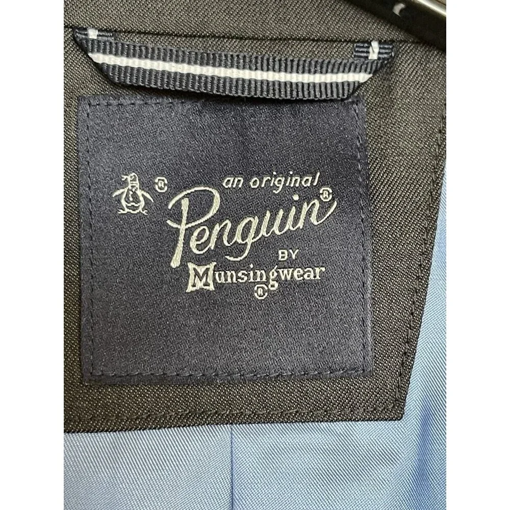 PENGUIN Solid Stretchy Slim Fit Two Button Wool Blend Sport Blazer Size 38R Gray
